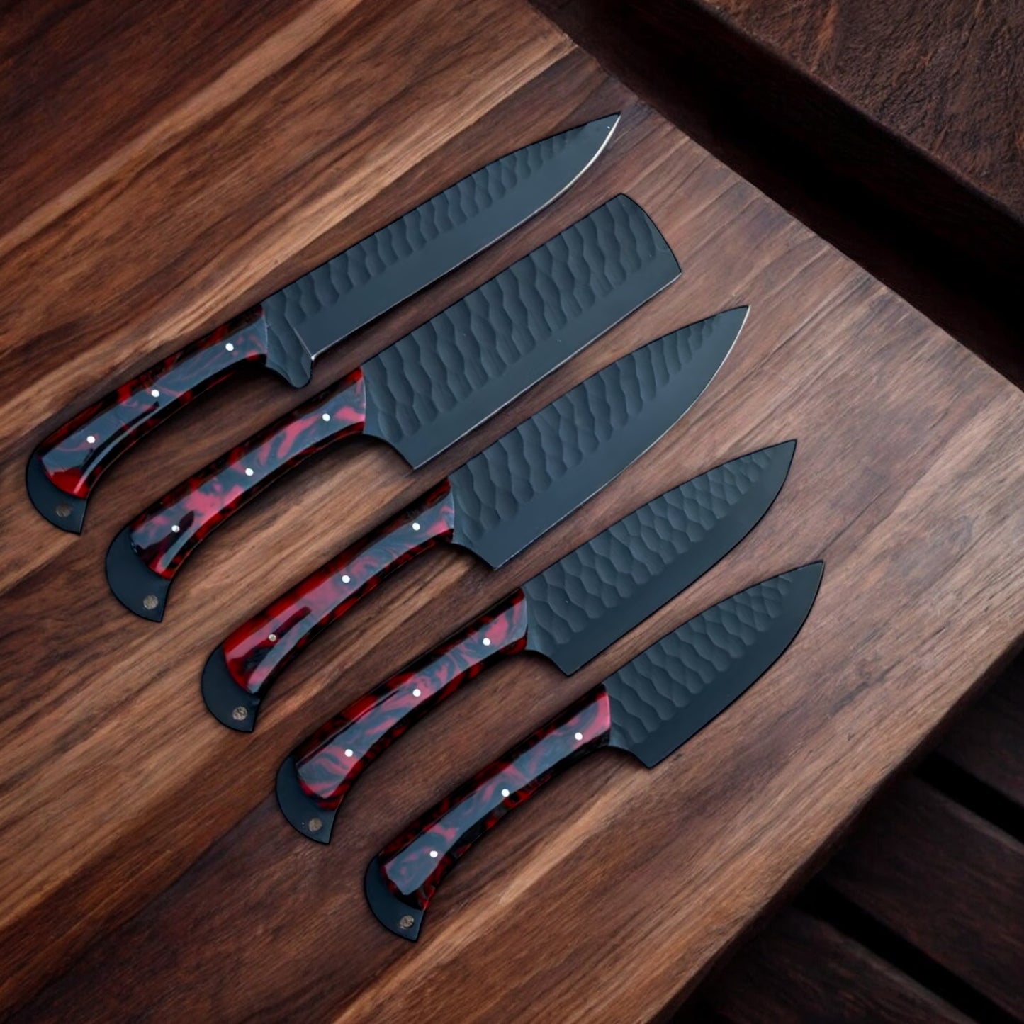 "Premium Custom Chef Knife Set with Stainless Steel Blades and Resin Handle"