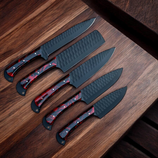 "Premium Custom Chef Knife Set with Stainless Steel Blades and Resin Handle"