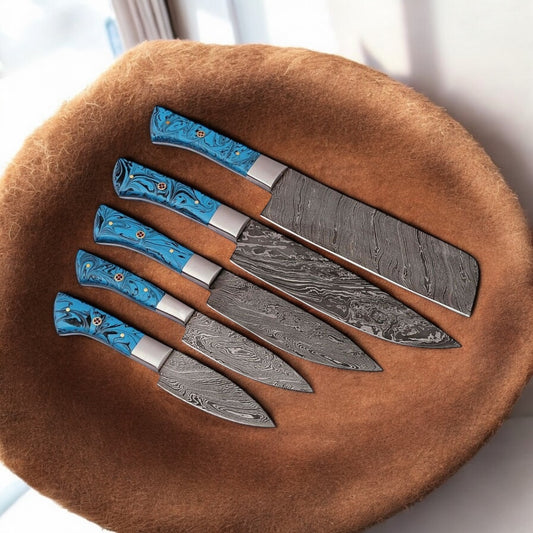 "Premium Damascus Kitchen Knife Set with Leather Case - Hand-Forged Steel Blades" (Includes main keywords naturally)