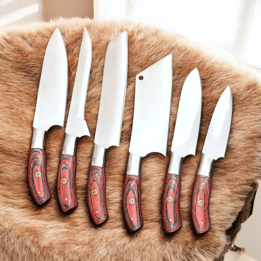 "Professional Chef Knives Set – Stainless Steel Blades with Pakkawood Handles"