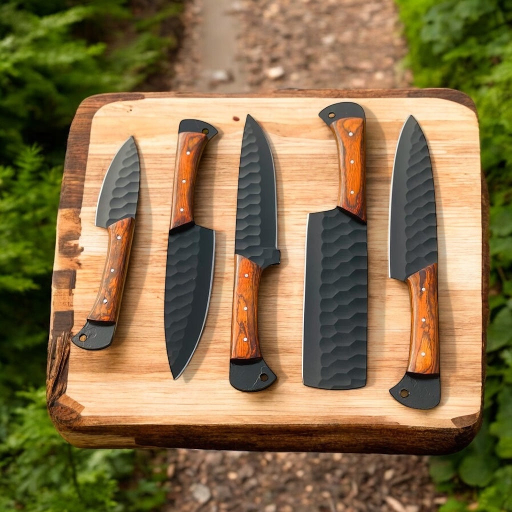 "Professional Custom Knife Set for Chefs with Stainless Steel Blades and Pakkawood Handles"