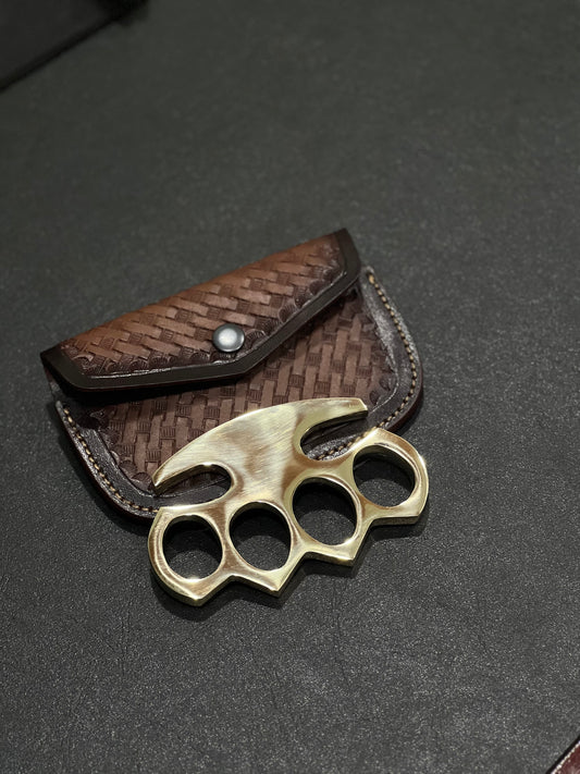 Pure Brass Knuckles Duster – Custom Engraved with Leather Carry Case