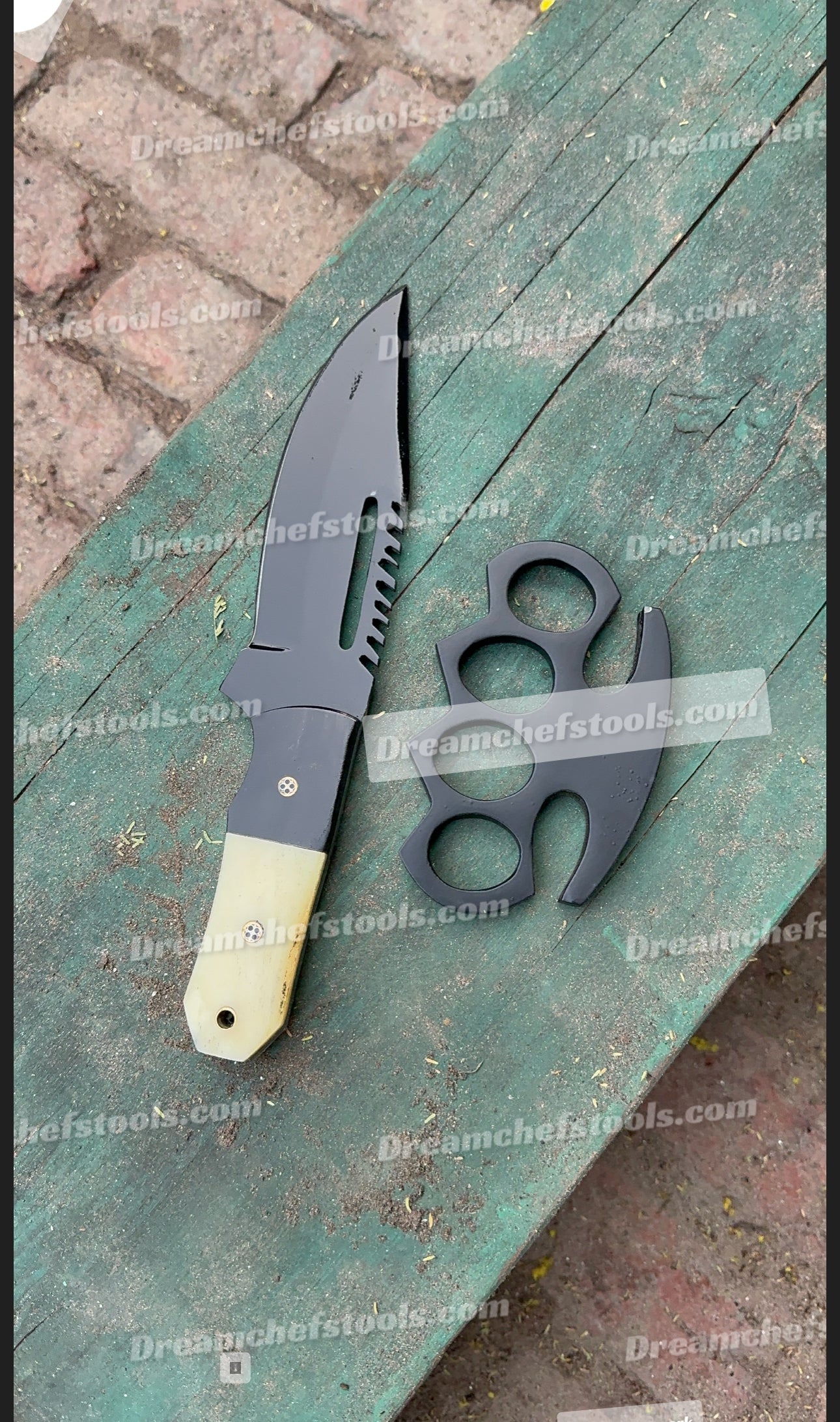 Solid Brass Engraved Sylo Knuckle and Knife Set with Leather Case for Everyday Carry