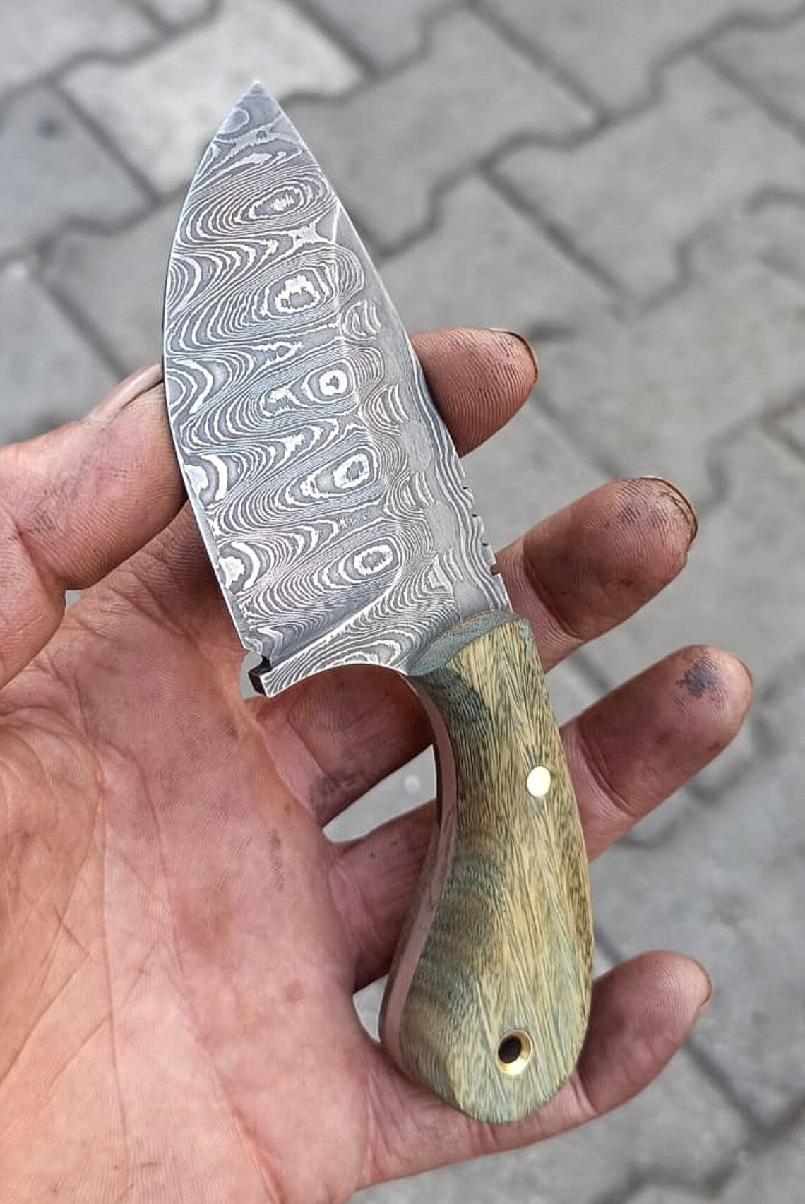 Custom Handmade Damascus Steel Hunting Knife with 5.5" Rosewood Handle and Leather Sheath