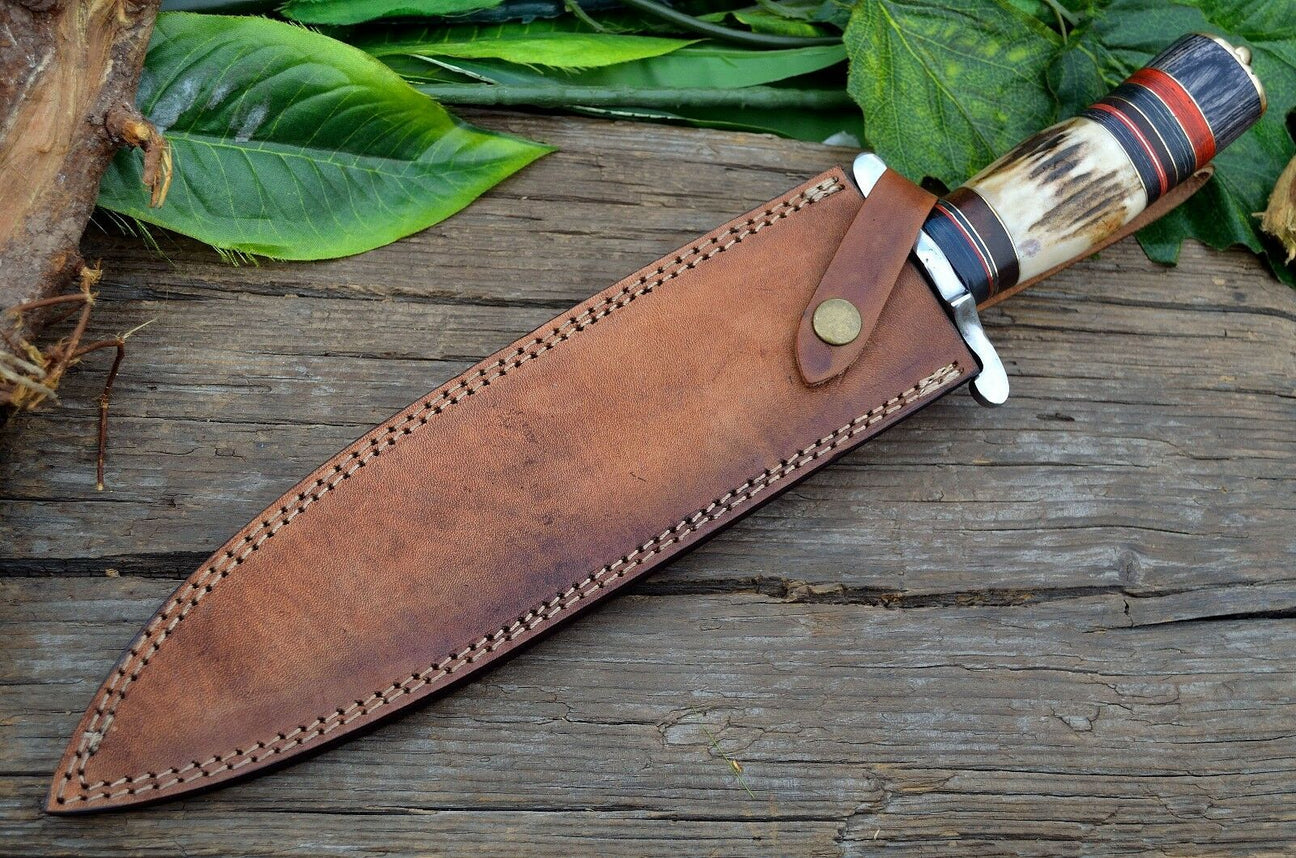 CUSTOM MADE HAND FORGED DAMASCUS STEEL HUNTING BIG FOOT BOWIE KNIFE