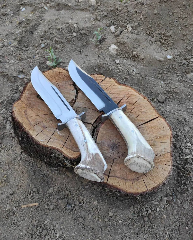 Handmade Forged Steel Deer Horn Handle Bowie Knife, Custom Knife, Forged Handle, Choose your style, Personalized knife, Gift For Boyfriend