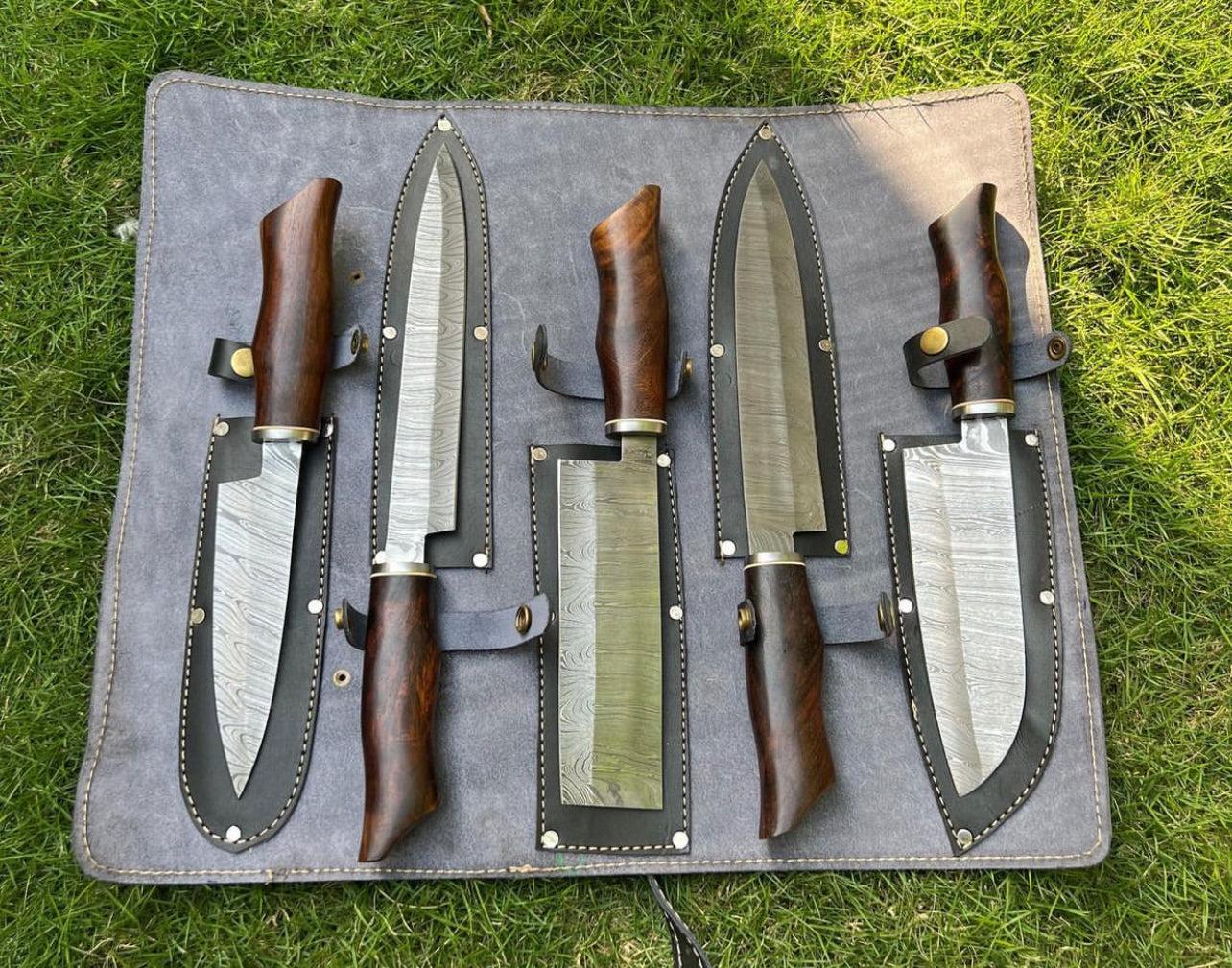 pieces custom made Damascus steel chef knives set