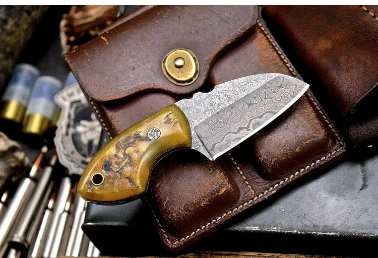 Custom handmade Damascus steel skinning knife