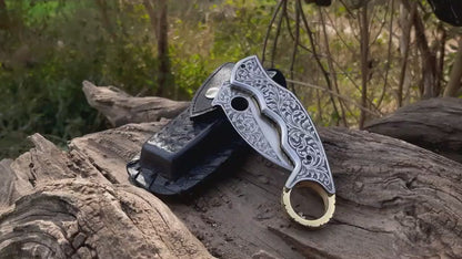 Custom handmade engraving folding knife