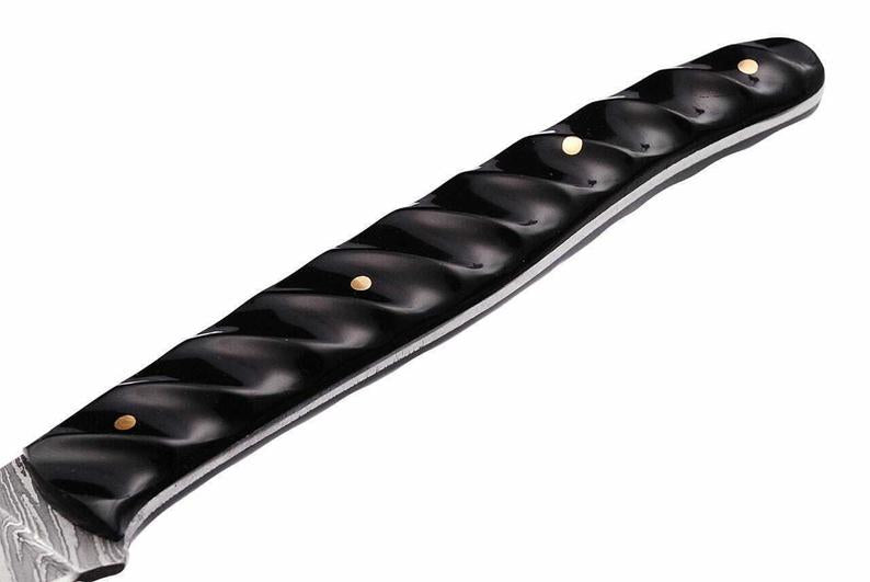 10.5-inch Damascus Steel Fillet Knife with Grooved Micarta Handle