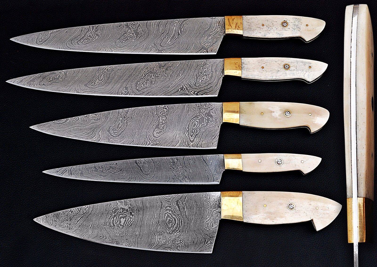 Best Japanese Cutlery Set – 13” Handmade Damascus Steel Chef Knife with Camel Bone Handle, Brass Bolster & Leather Sheath