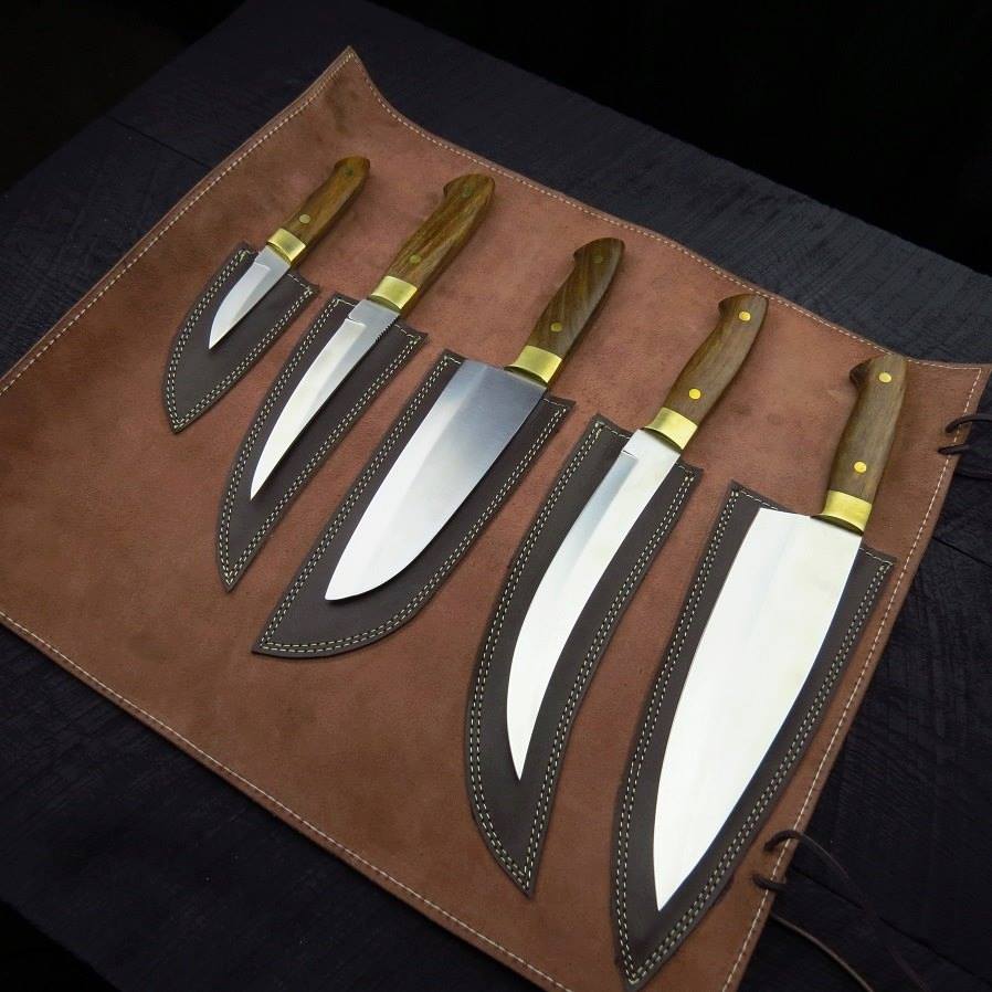 Cutting Knife Set – 13” Handmade J2 Steel Chef Knife with Rosewood Handle, Brass Bolster & Leather Sheath