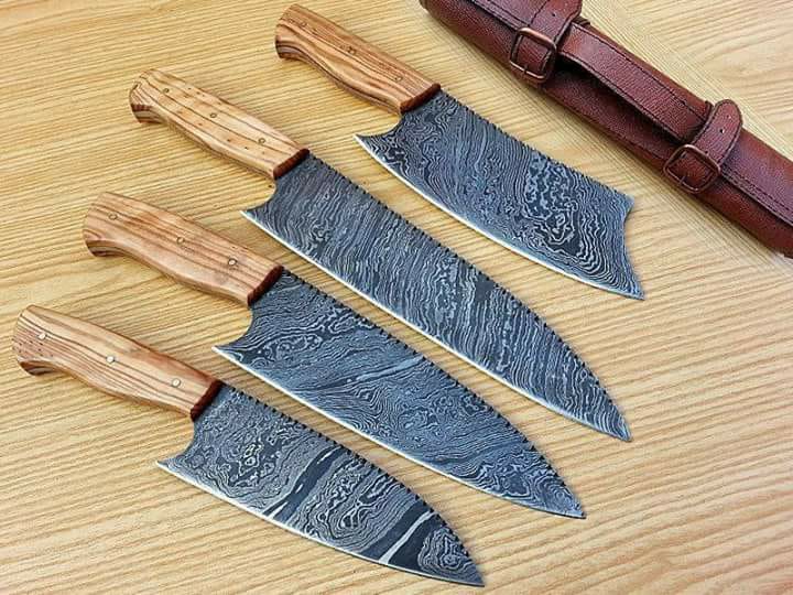 Custom Handmade Damascus Steel Chef Knife – 13” Olive Wood Handle with Leather Sheath | Best Japanese Knife Set Alternative
