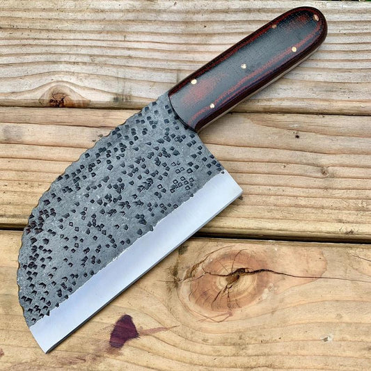 Custom Handmade Cleaver & Boning Knives – J2 Hand Forged Steel with G10 Handle and Leather Sheath