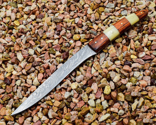 Custom Handmade Damascus Fillet Knife with Bone and Rosewood Handle