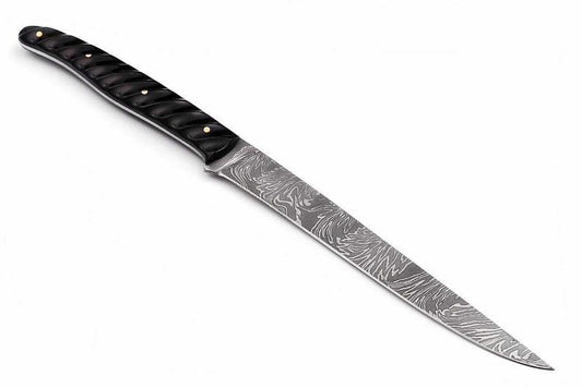 Custom Handmade Damascus Fillet Knife with Micarta Handle and Leather Sheath