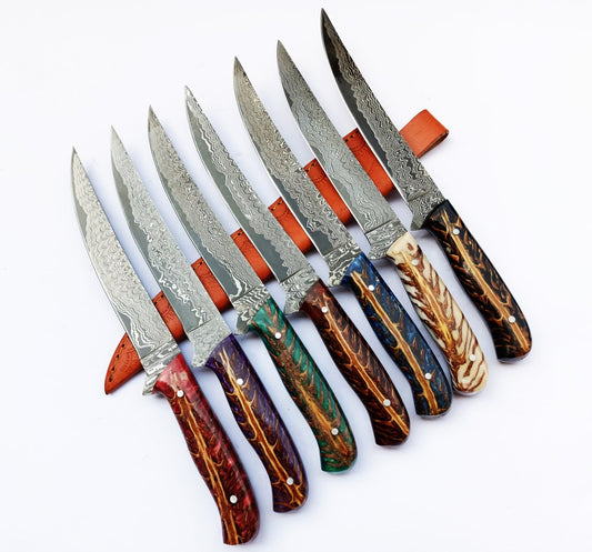 Custom Handmade Damascus Fillet Knife – 8” Razor-Sharp Precision with Resin Handle