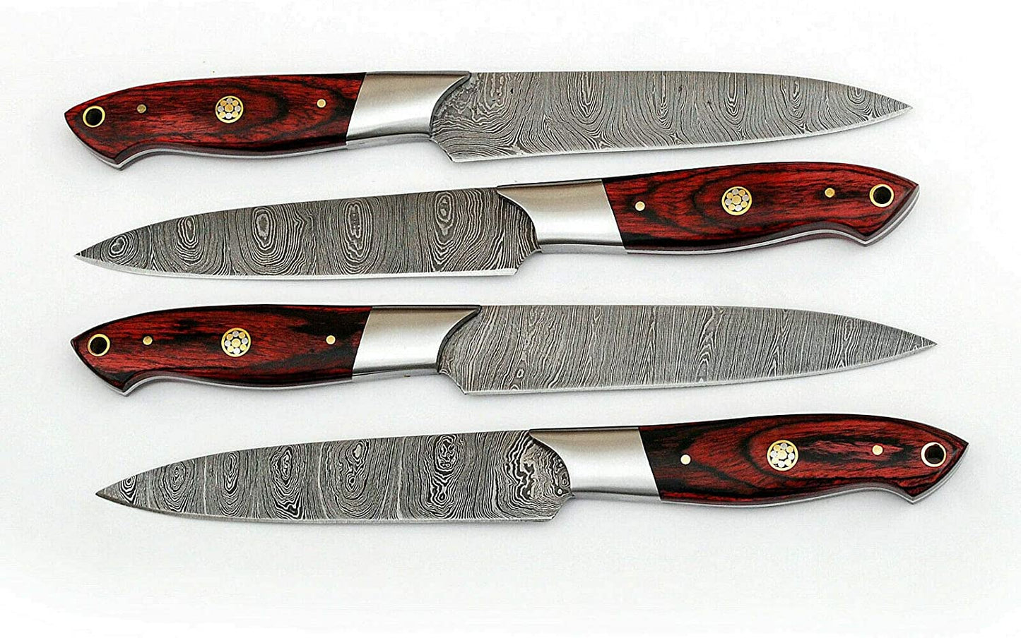 Durable Damascus steel knife set, showcasing a 10-inch blade and handmade design