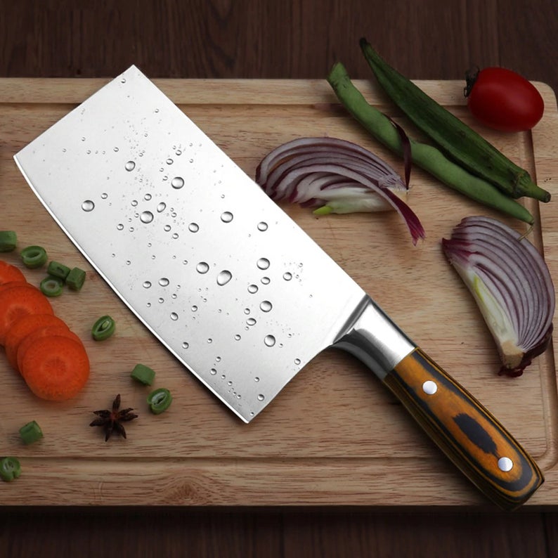 Exotic Wood Handled Cleaver Knife - Custom-made cleaver with a durable steel bolster and stylish exotic wood handle