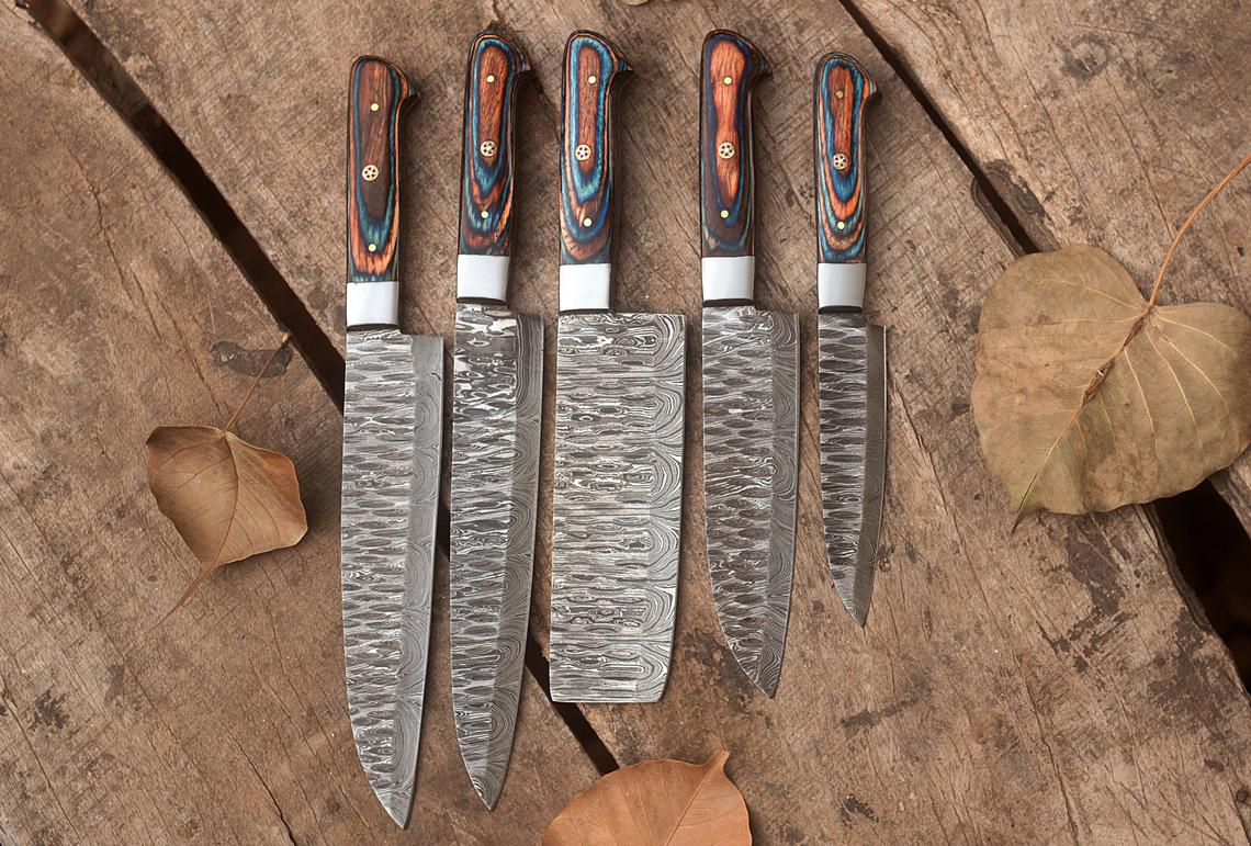 "Exquisite Collection of Custom Damascus Steel Knives Ranging from 8 to 13 Inches