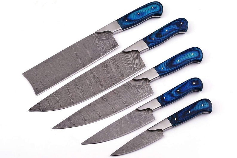 Custom Handmade Damascus Chef’s Knife – 13” with Pakka Wood Handle, Steel Bolster & Leather Roll Kit