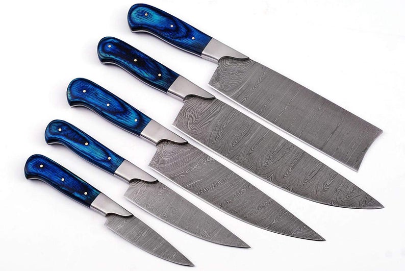 Custom Handmade Damascus Chef’s Knife – 13” with Pakka Wood Handle, Steel Bolster & Leather Roll Kit