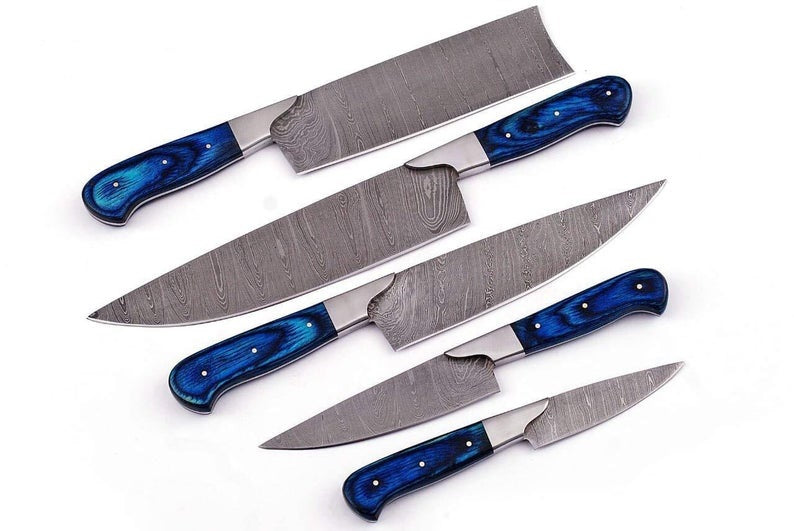 Custom Handmade Damascus Chef’s Knife – 13” with Pakka Wood Handle, Steel Bolster & Leather Roll Kit