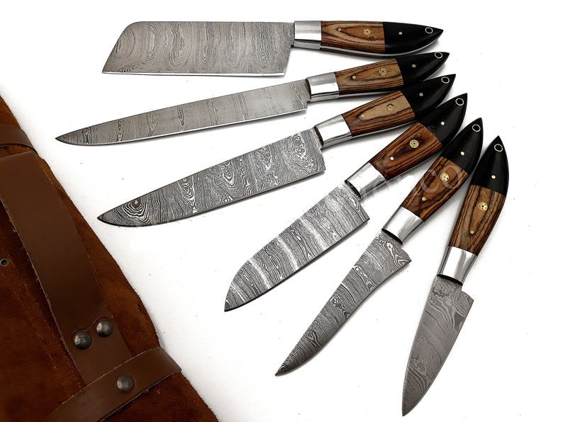 Custom Handmade Damascus Steel Chef Knife – 13” with Pakka Wood or Resin Handle, Steel Bolster & Leather Roll