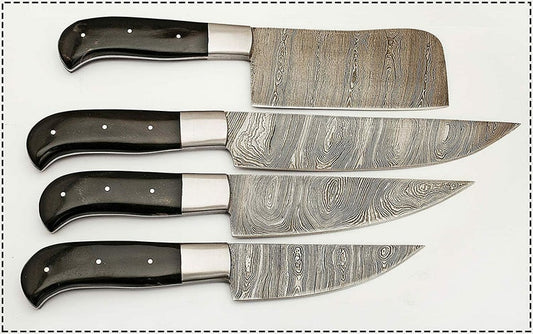 Custom Handmade Knife – 13” Damascus Steel Blade with Resin Handle, Steel Bolster & Leather Roll | Premium Custom Knife Set