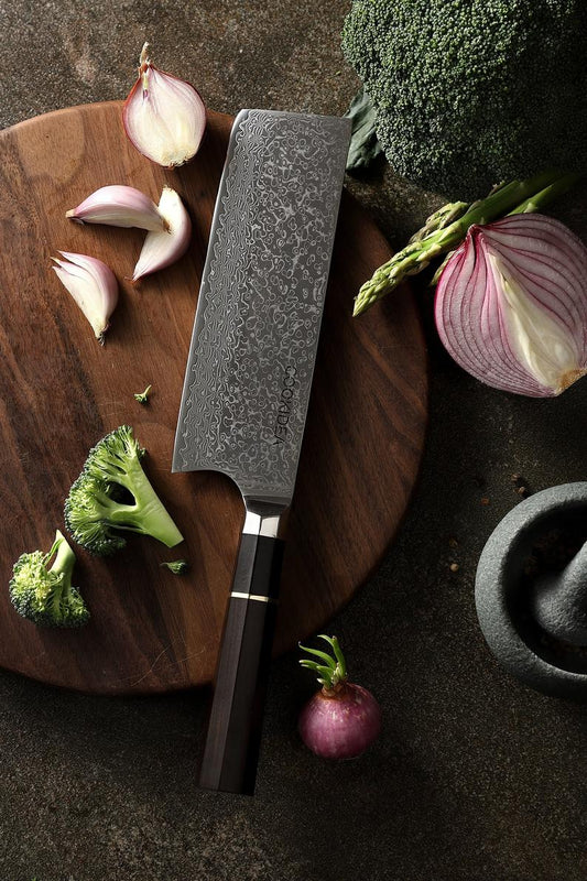 Hand-Forged Damascus Cleaver Butcher Knife – 12" with Epoxy Resin Handle & Leather Sheath