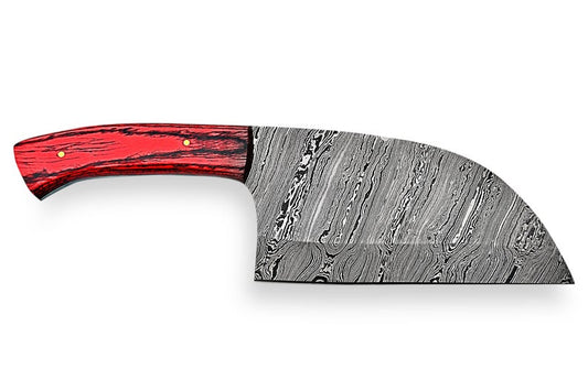 Custom Handmade Cleaver Butcher Knife – 10” Damascus Steel Blade with Pakka Wood Handle & Leather Sheath