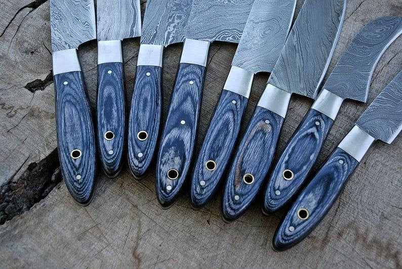 Custom Handmade Damascus Steak Knife – 13” with Pakka Wood Handle, Steel Bolster & Leather Roll Kit