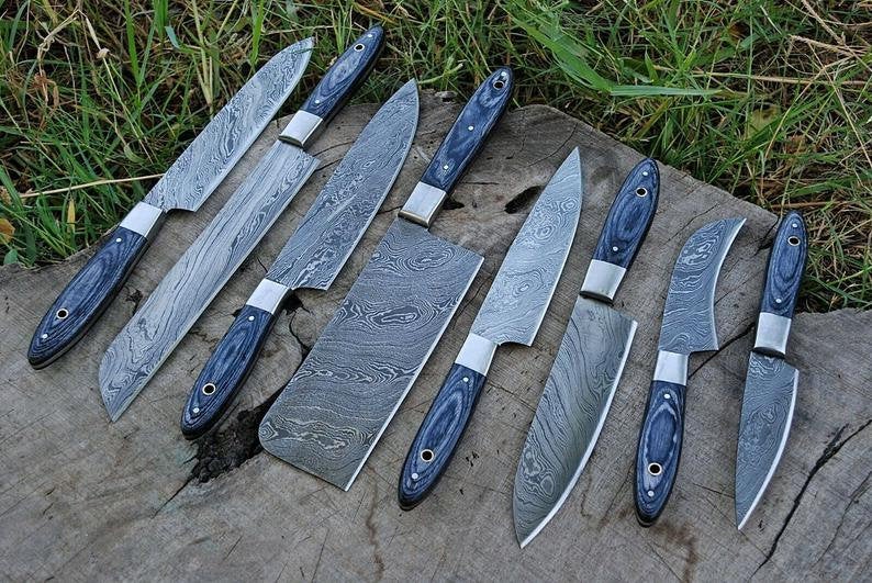 Custom Handmade Damascus Steak Knife – 13” with Pakka Wood Handle, Steel Bolster & Leather Roll Kit