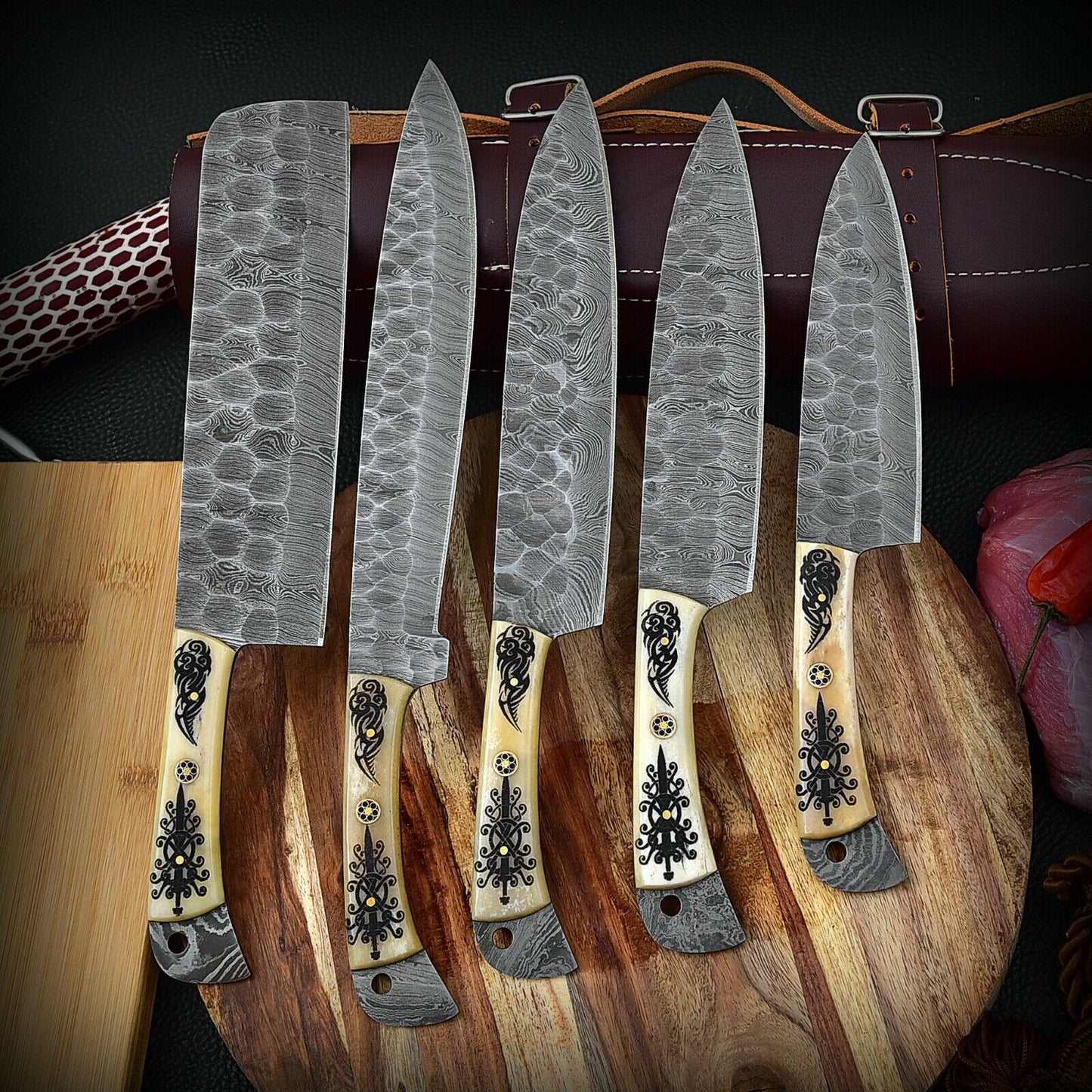 DAMASCUS KITCHEN CHEF KNIVES SET