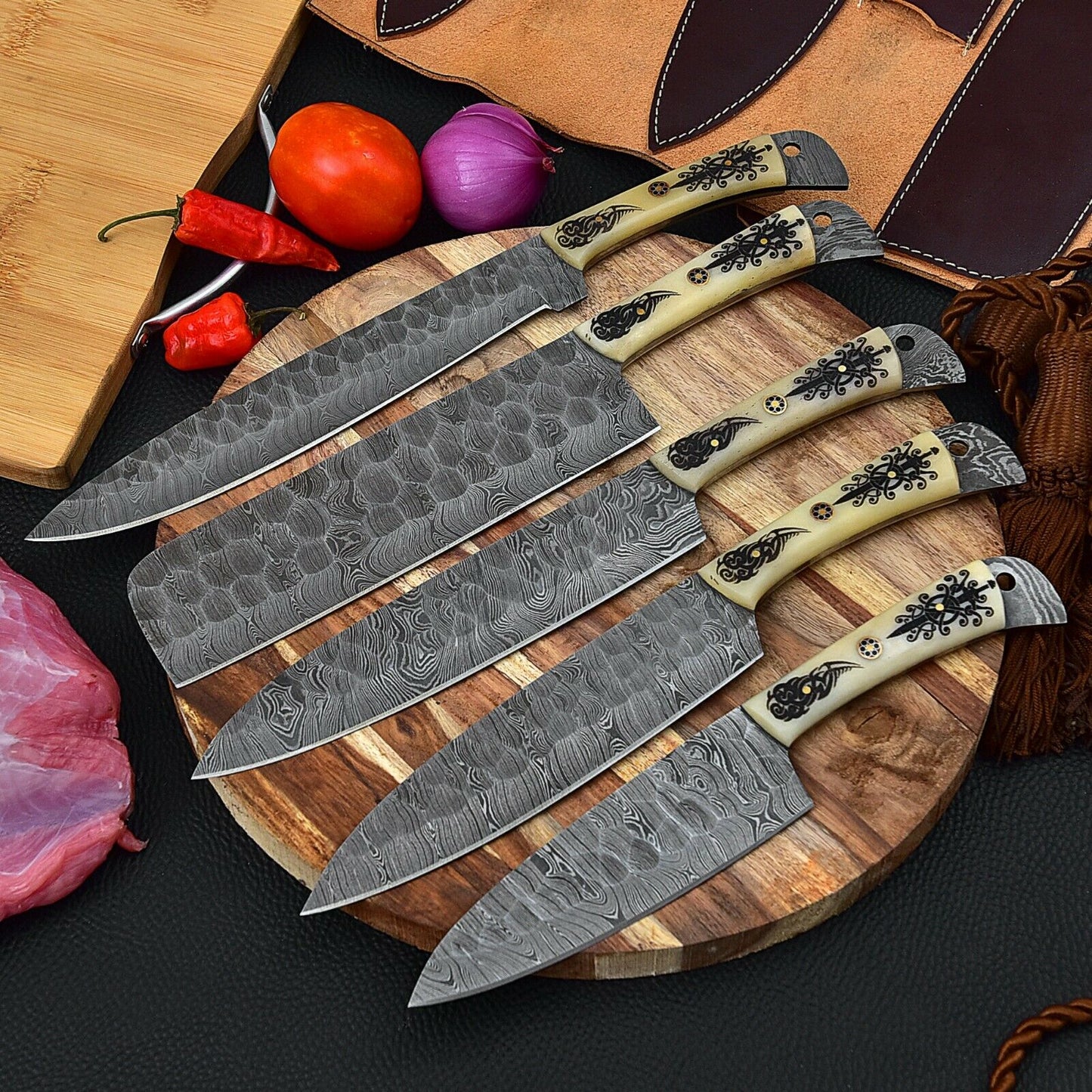 DAMASCUS KITCHEN CHEF KNIVES SET