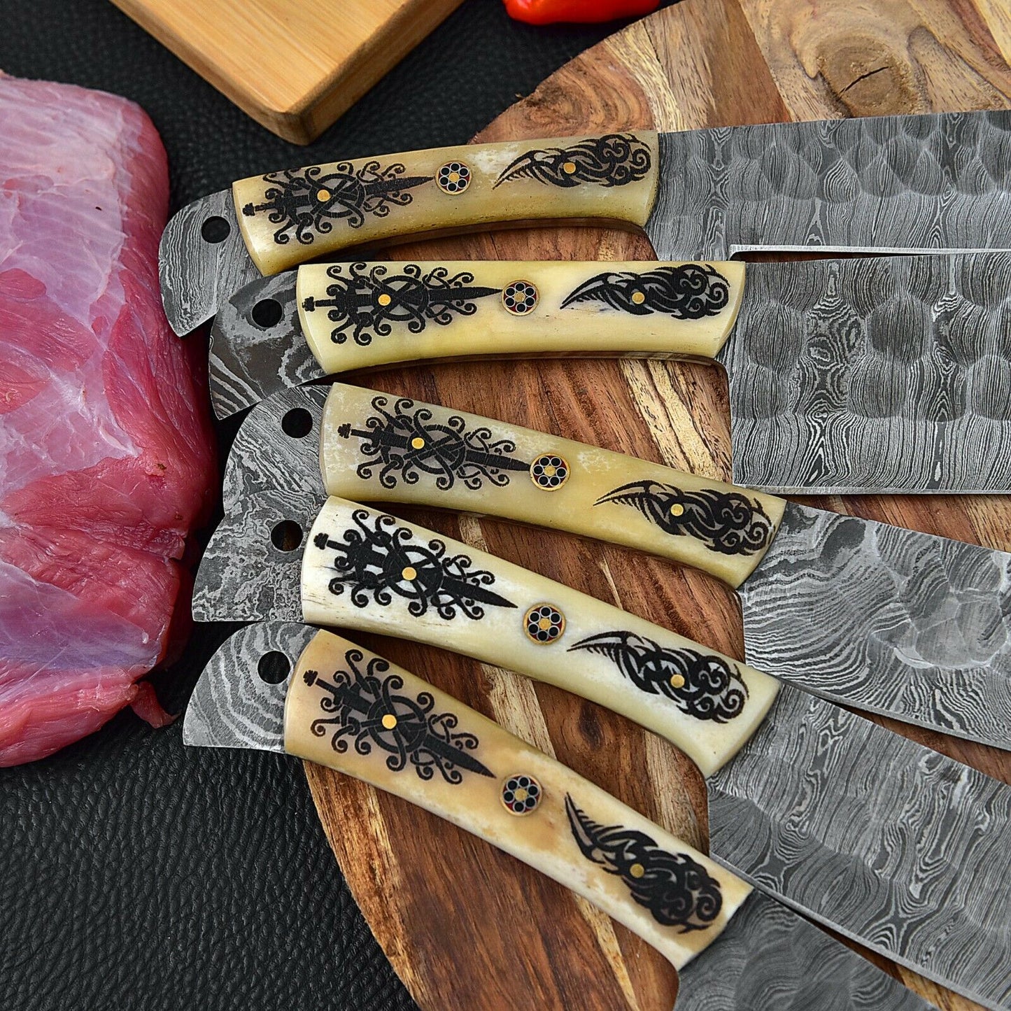 DAMASCUS KITCHEN CHEF KNIVES SET