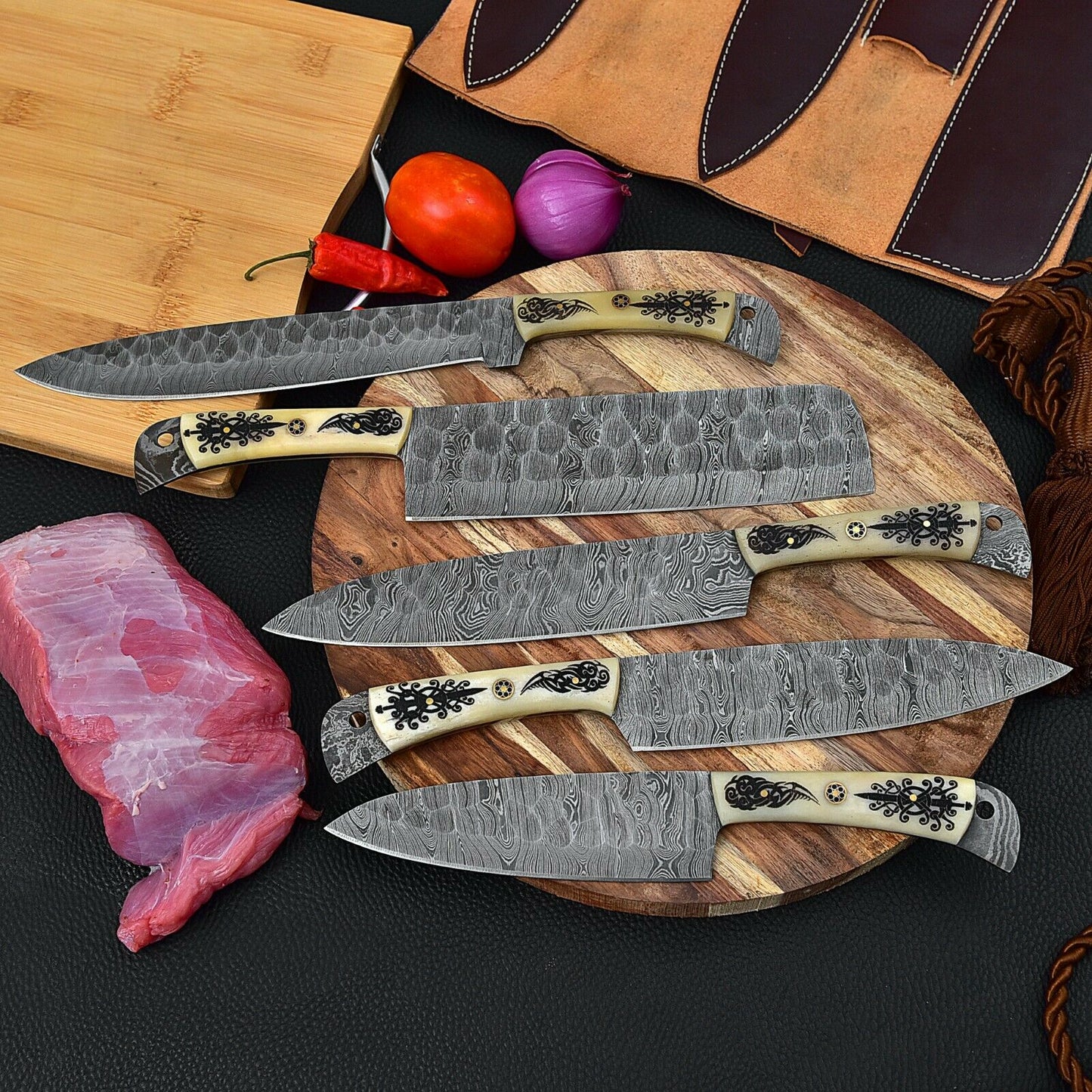 DAMASCUS KITCHEN CHEF KNIVES SET