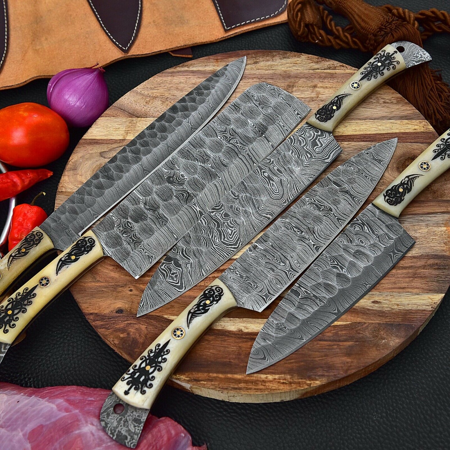 DAMASCUS KITCHEN CHEF KNIVES SET