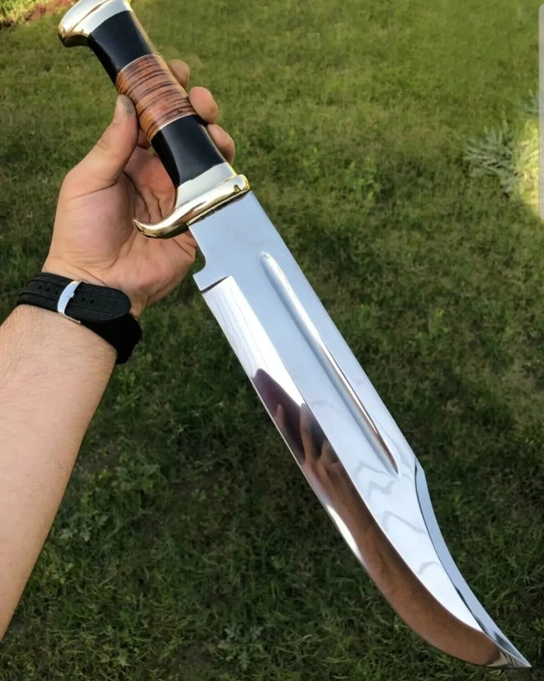 Supreme Custom Handmade 440C Steel Crocodile Dundee Bowie Knife - 16 Inch Razor-Sharp Blade with Premium Leather, Buffalo Horn, and Brass Handle, Includes Elite Leather Sheath with Belt Loop