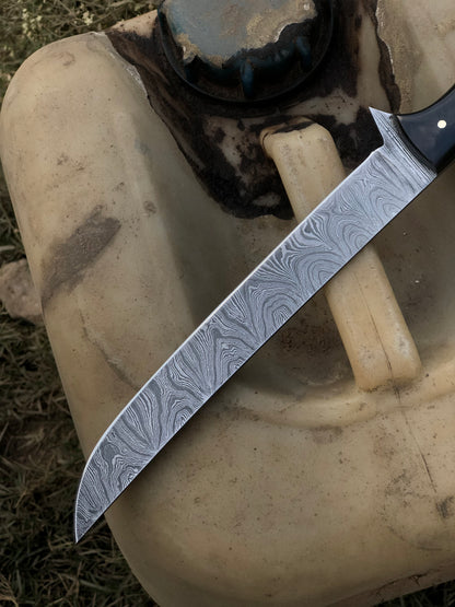 Custom Handmade Damascus Steel Fillet Knife with Wenge Wood and Bone Handle