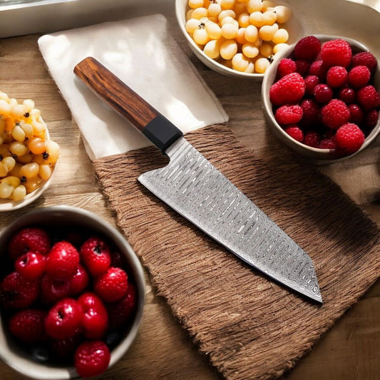 Handmade Damascus Chef Knife 
handle made of olive wood details