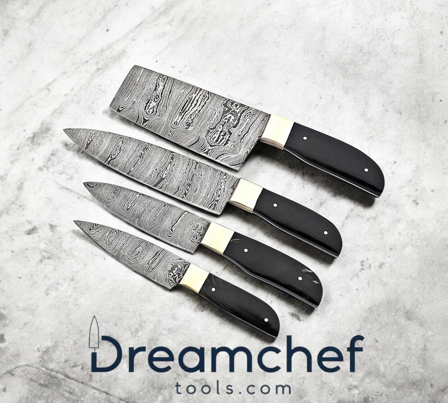 Damascus Knife Set – 13” Handmade Chef Knife with Resin Handle, Steel Bolster & Leather Sheath