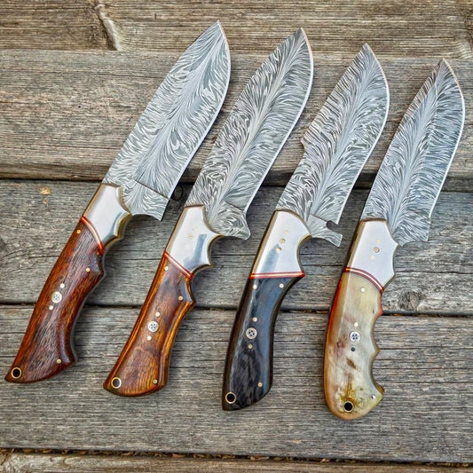 Handmade Damascus steel hunting knives set