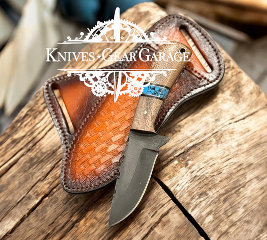 Old Western Knife – 3.5" D2 Steel Blade with Lacewood & Turquoise Handle