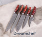 Kitchen Knife Set with Block – 13” Handmade Damascus Steel Chef Knife with Rosewood Handle, Steel Bolster & Leather Sheath