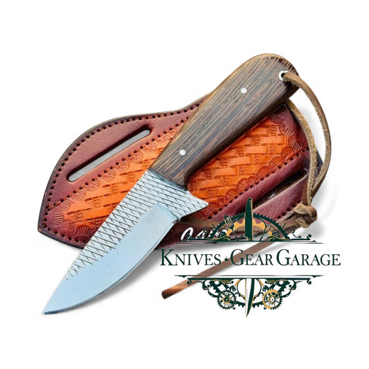 Western Knife and Sheath – 7.5" Handmade Rasp Steel Blade with Wenge Wood Handle