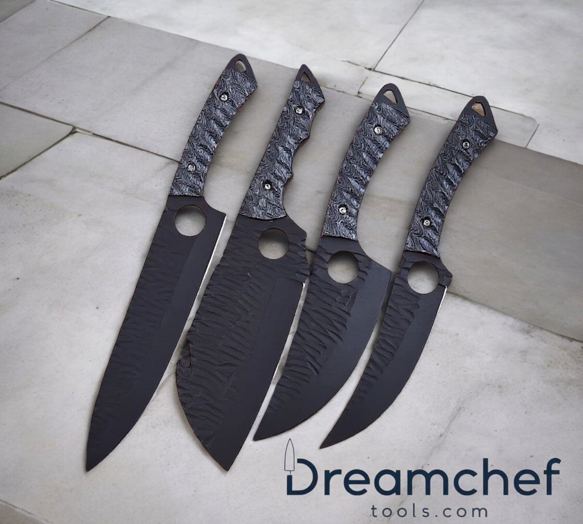 High Quality Knife Set – 13” Handmade J2 Steel Chef Knife with Pakkawood Handle, Steel Bolster & Leather Sheath
