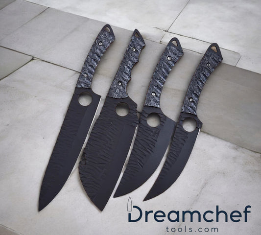 High Quality Knife Set – 13” Handmade J2 Steel Chef Knife with Pakkawood Handle, Steel Bolster & Leather Sheath