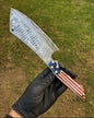 Custom Handmade Damascus Steel Cleaver Knife with Texas Flag Style Handle and Cone Leather Sheath