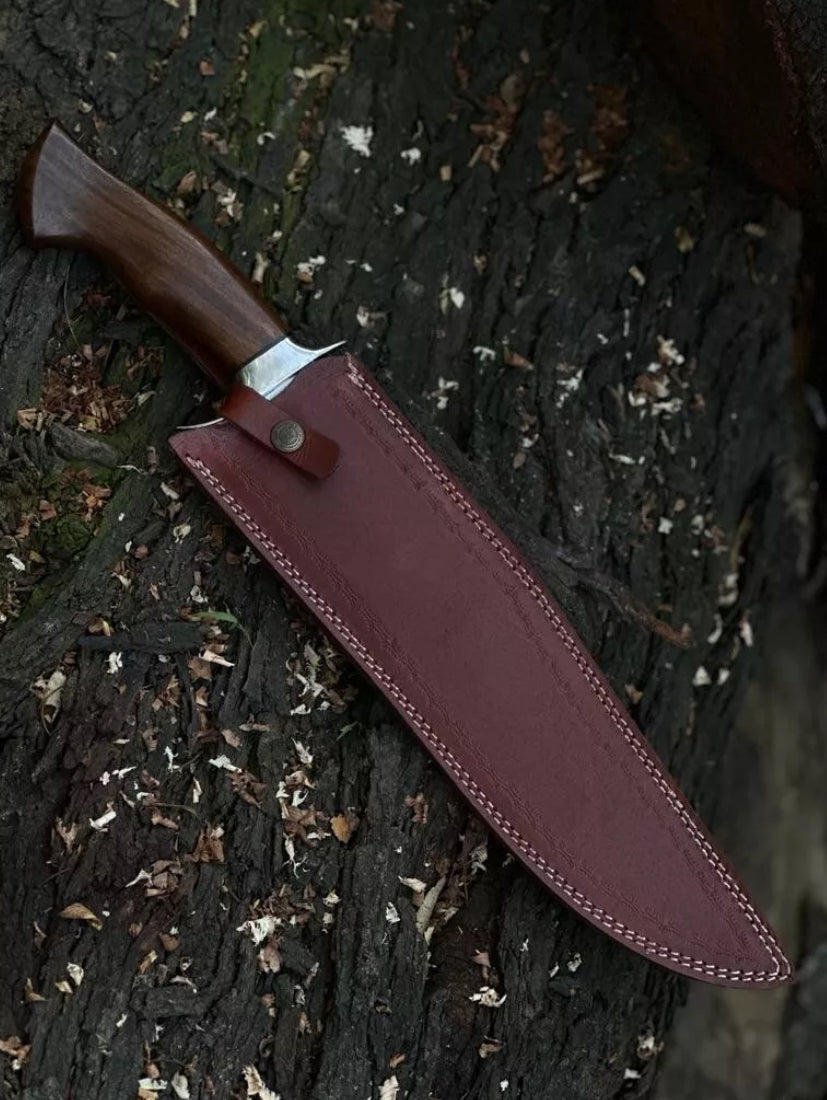 Custom Handmade J2 Steel Bowie Knife with Steel Guard and Rosewood Handle, Includes Leather Sheath”